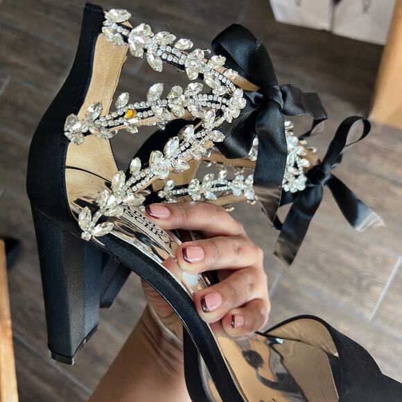 Badgley Mischka Everafter Embellished Black Block Heel 7 - Picture 9 of 10